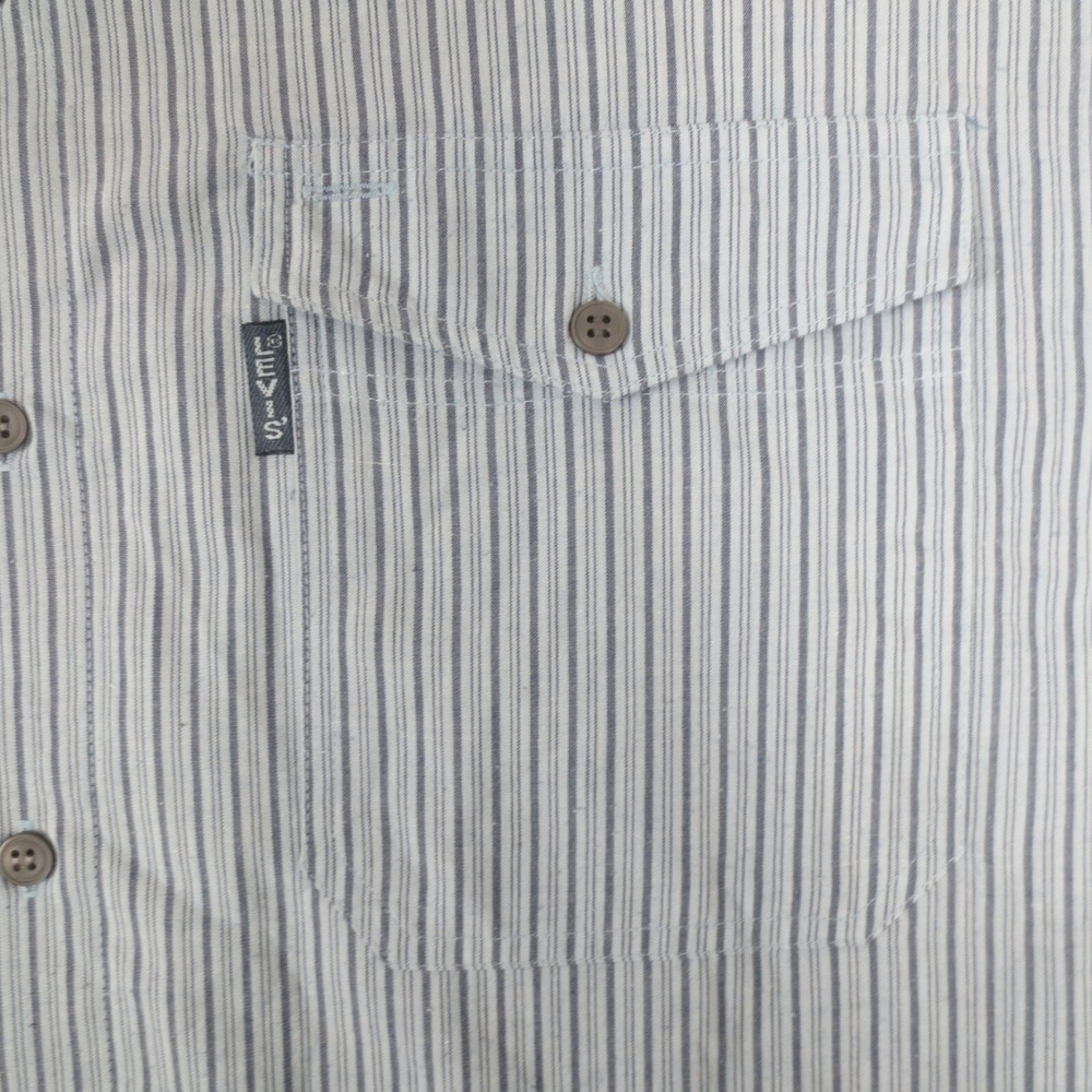 Vintage Levis Shirt Mens Large Blue White Striped Silver Label Big E Button 70s